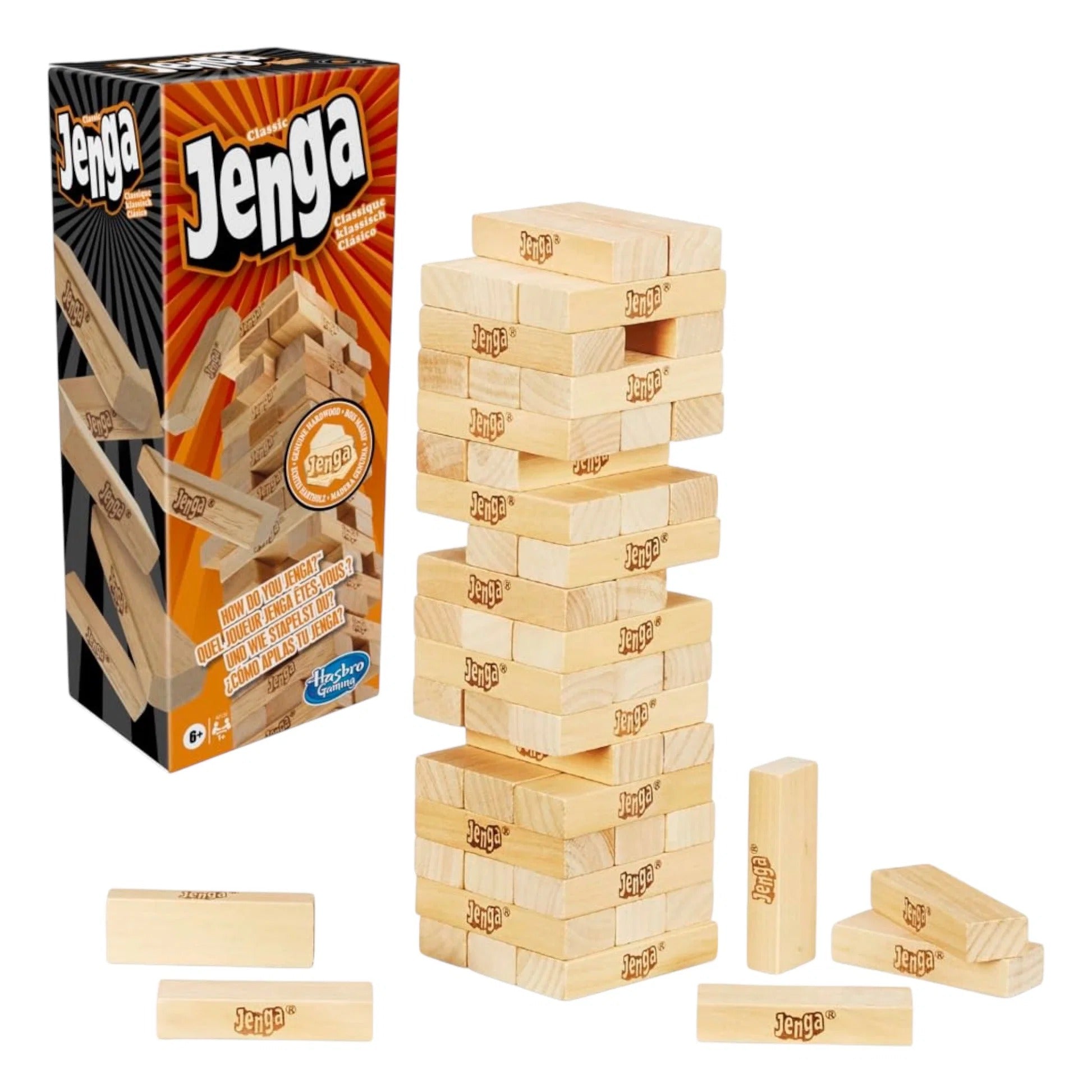 Classic Jenga by Hasbro – Original Wooden Block Stacking Game