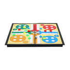 Magnetic Ludo board game open showing 4-color board with magnetic tokens and dice