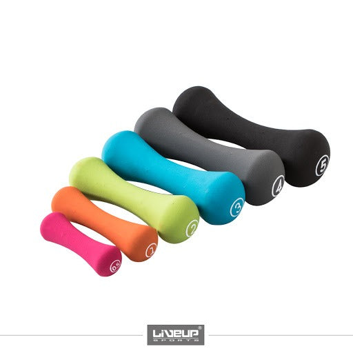 LiveUp LS2002 Bone-Shaped Neoprene Dumbbells (3kg Pair, Light Blue)