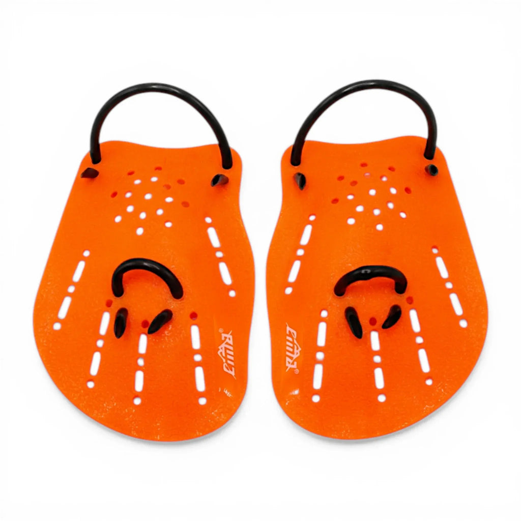 Emma SP02 Swimming Hand Paddles Large – Perforated Silicone Swim Paddles | 3 Colors | Orange Black Blue | Upper Body Strength Training