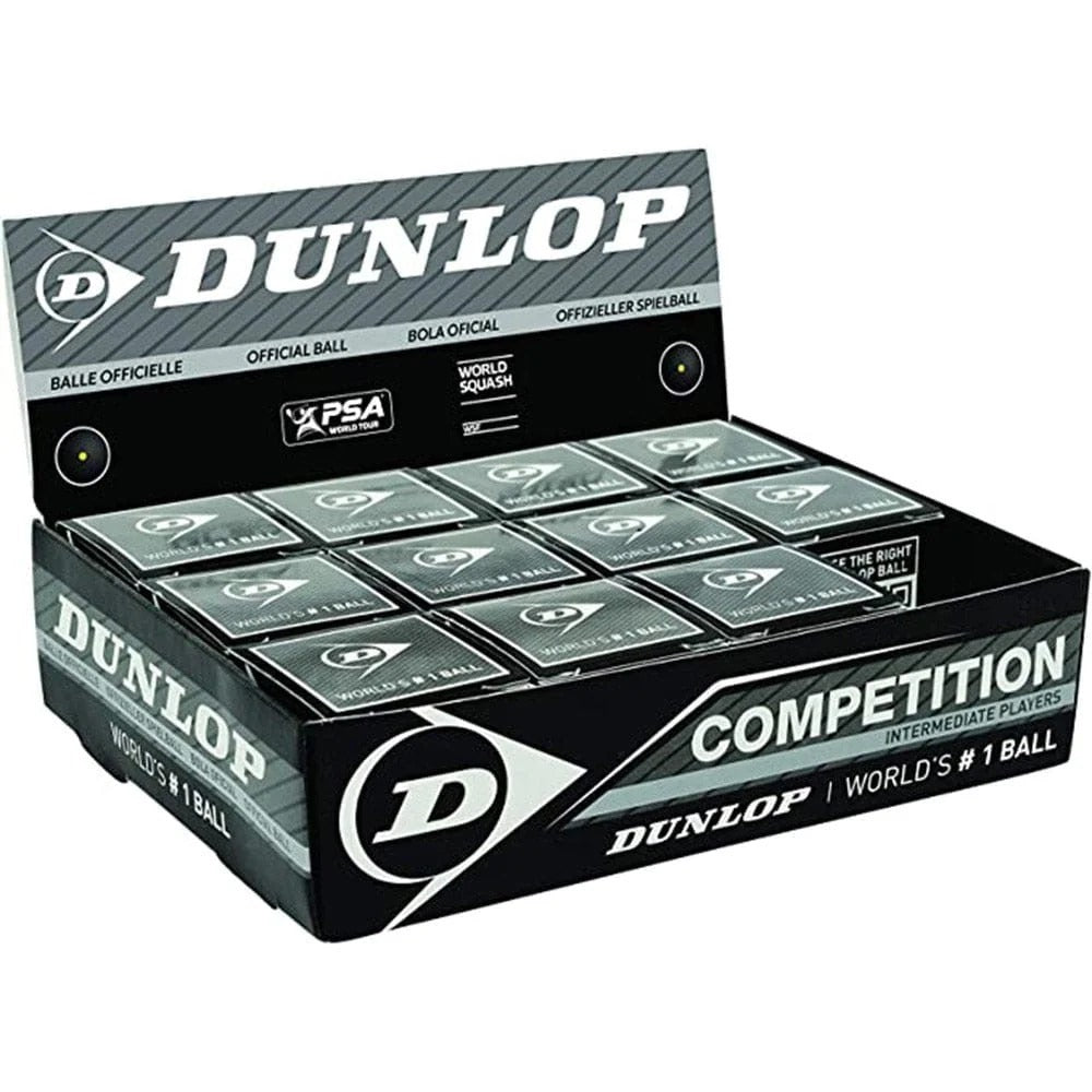 Dunlop Competition Squash Ball Single Yellow Dot Intermediate Players
