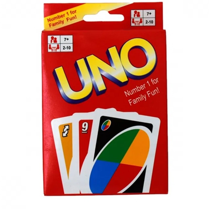 UNO classic card game box front - Number 1 for Family Fun, 2-10 players ages 7+
