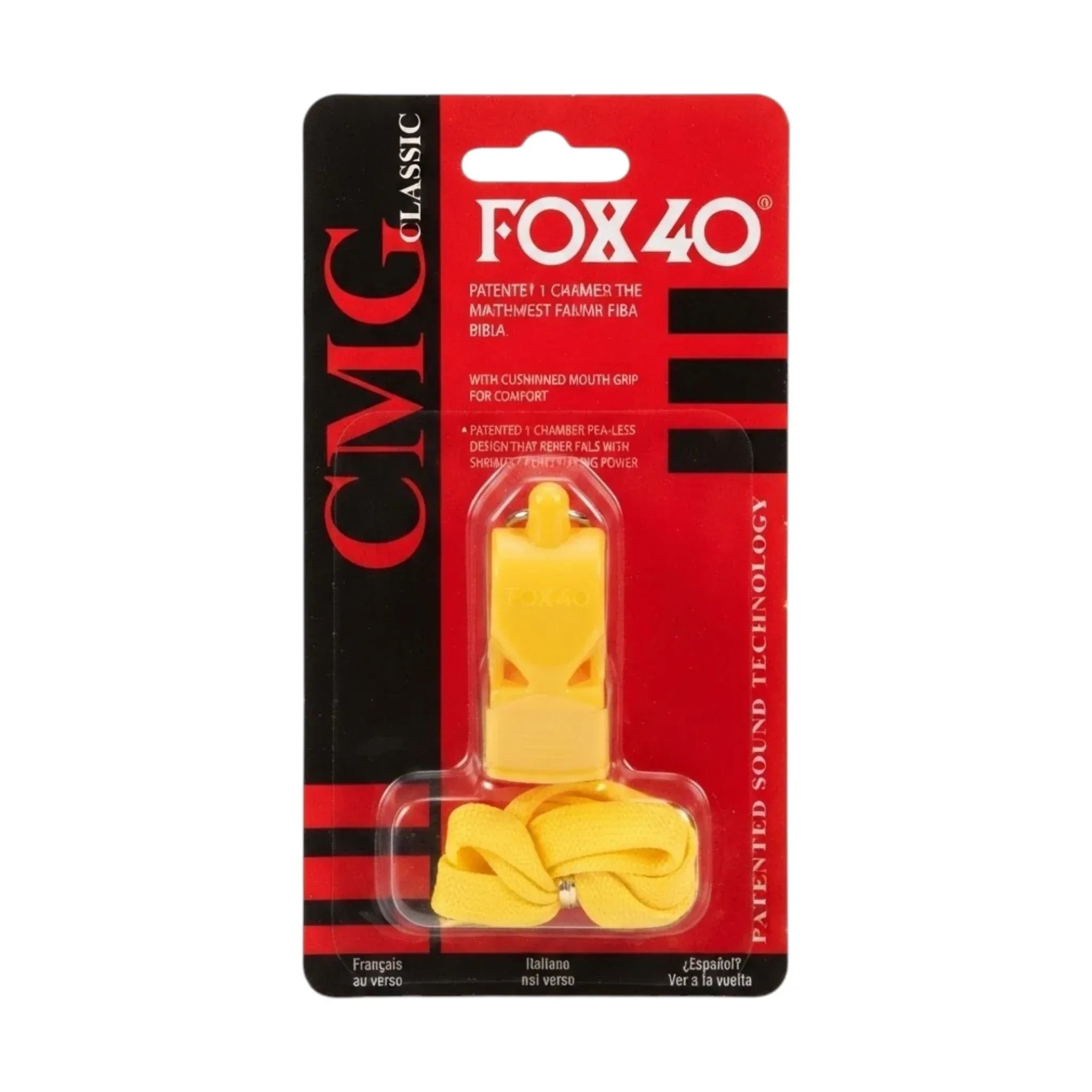 Fox 40 CMG Classic Referee Whistle – Pea-Less | Cushioned Mouth Grip | Yellow | Football & Sports Officials