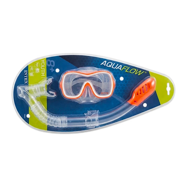 Intex AquaFlow Youth Snorkel Set 55647 – Diving Mask & Snorkel | Age 8+ | Orange | Swimming & Snorkeling