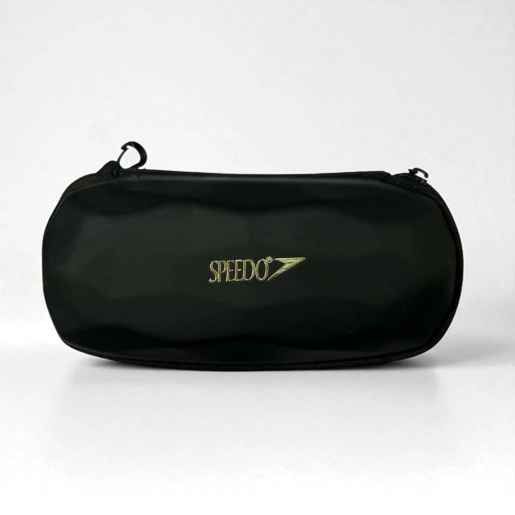 Speedo black hard EVA case with gold Speedo logo - premium goggle storage case