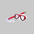 Kids snorkel mask and tube set 1932 - red frame with white silicone seal and red multicolor tip snorkel tube