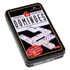 Double 6 Color Dot Dominoes premium black tin box - comes with instructions for 12 domino games, ages 6+