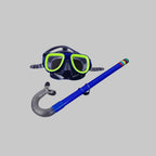 Kids snorkel mask and tube set 1932 - navy blue frame with neon green trim and blue multicolor tip snorkel tube