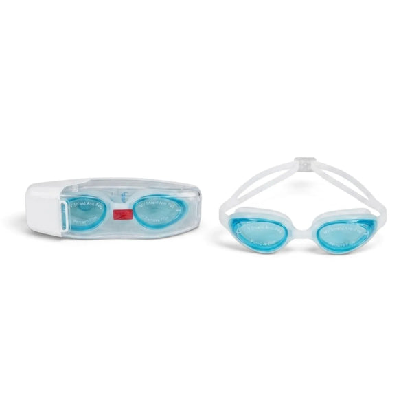 Speedo 3300 Swimming Goggles – UV Shield Anti-Fog | Sky Blue Lens | White | Hard Box Case | Pool Training & Leisure