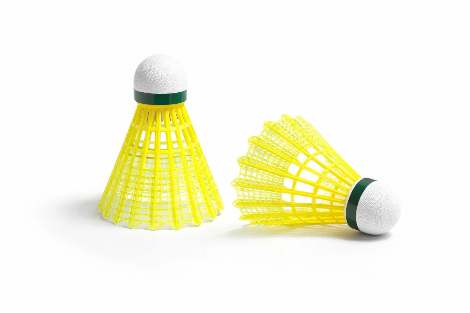GoldStar tournament nylon badminton shuttlecock yellow two pieces showing cork base and nylon skirt detail