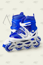 SUPERB inline roller skates high-cut boot with lace and velcro closure, LED wheels and white aluminum frame - side view with allen key