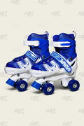 Quad roller skates high-cut boot with velcro and lace closure, 4 smooth wheels and white PVC frame - front pair view