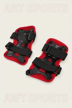 ABT Sports wrist guards pair - hard-shell ABS palm plate with dual velcro straps and red mesh backing